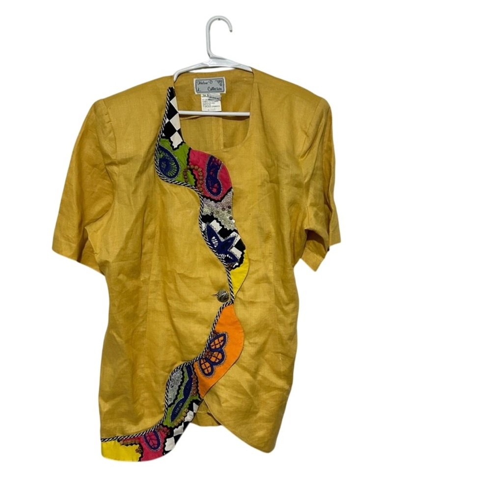 Vintage Helene D Collection Yellow Pattern Button Blouse Size 14